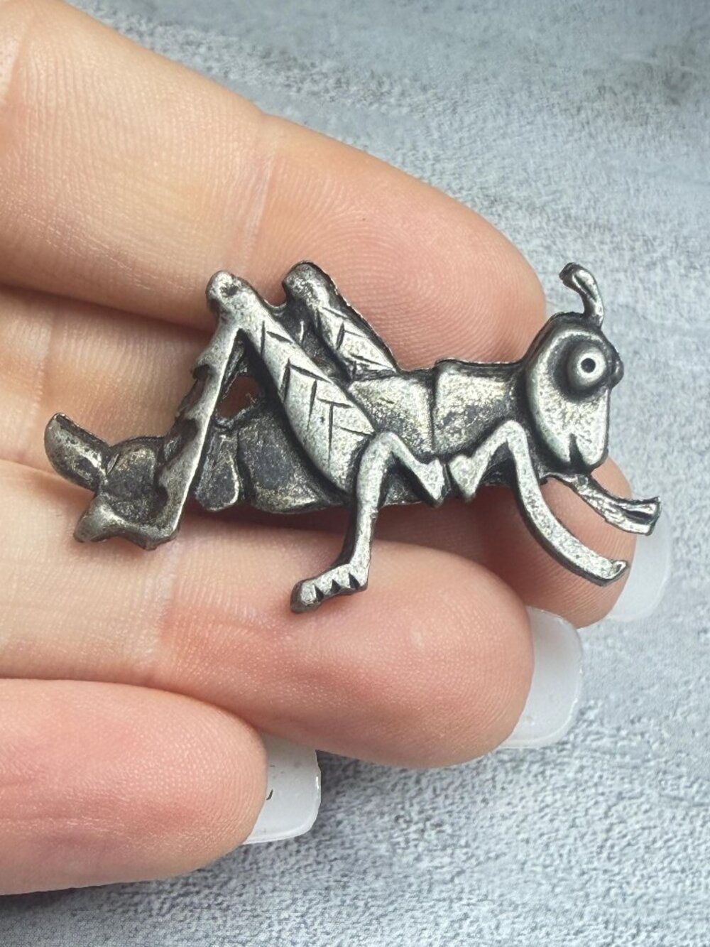Grasshopper Cricket Brooch Antiqued Silver Tone 1.75 inches